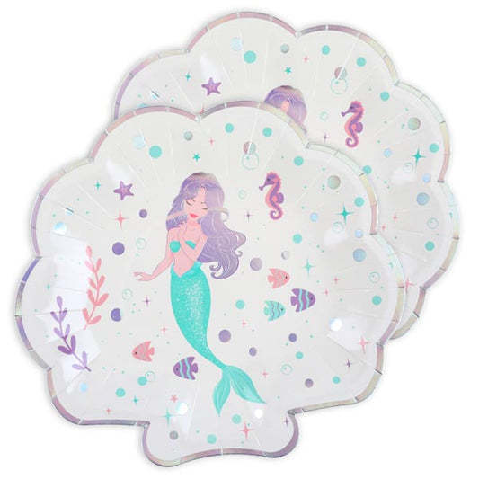 10 Pappteller "Schimmernde Meerjungfrau" - 22,7cm x 21cm - Party im Karton