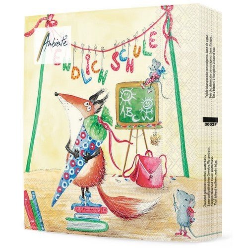 20 Servietten "Fuchs mit Schultüte" 33cm - Party im Karton