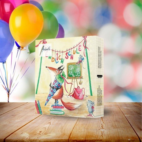 20 Servietten "Fuchs mit Schultüte" 33cm - Party im Karton