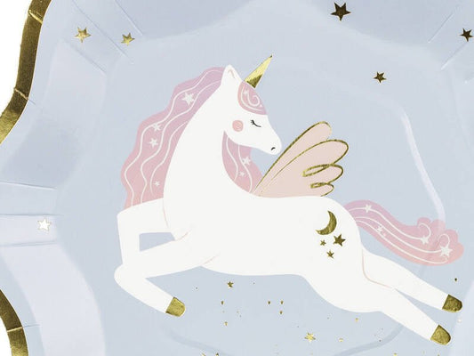 6 Pappteller "Fliegendes Einhorn" - 18cm - Party im Karton