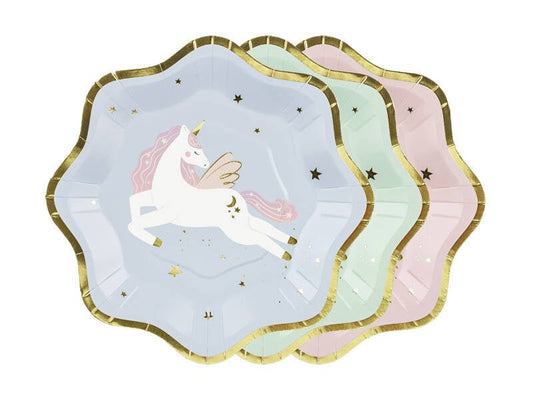 6 Pappteller "Fliegendes Einhorn" - 18cm - Party im Karton