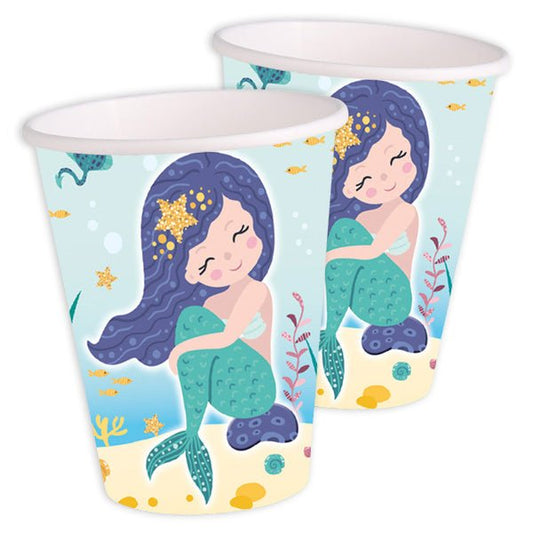 8 Pappbecher "Meerjungfrau" - 256ml - Party im Karton