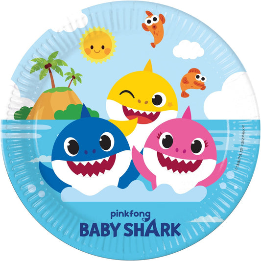 8 Pappteller "Baby Hai - Baby Shark" - Ø 23cm - Party im Karton