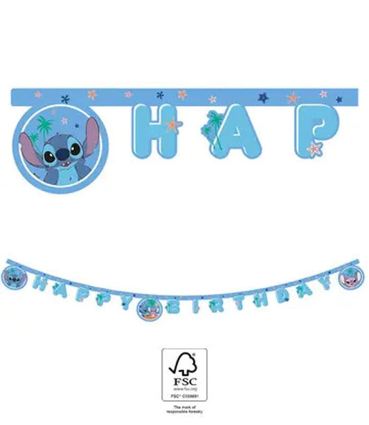 Bannergirlande "Stitch - Happy Birthday" 2m - Party im Karton