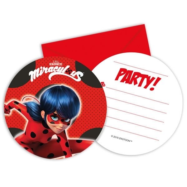 Einladung " Miraculous Ladybug" - 6 Stück - Party im Karton
