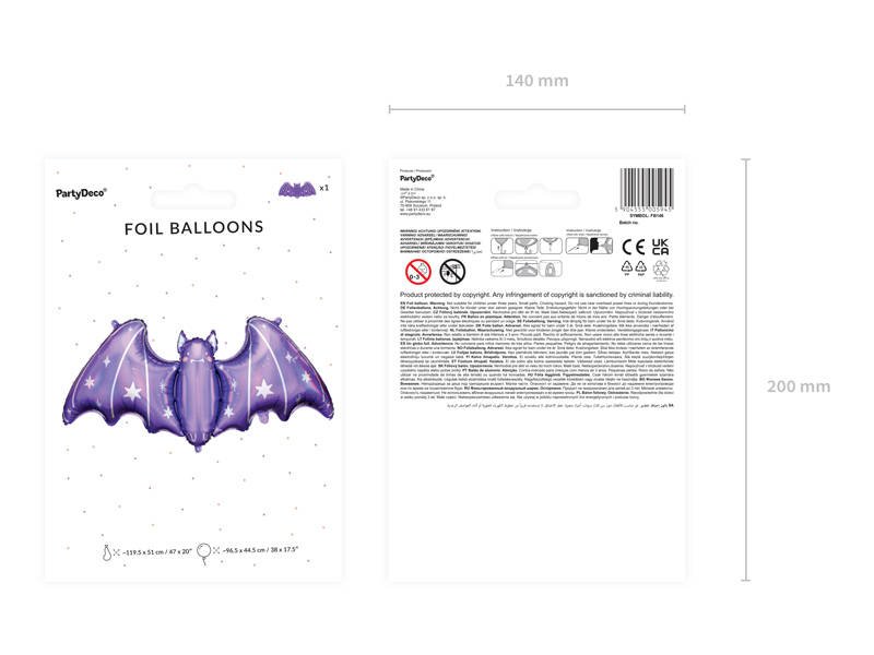 Folienballon "Fledermaus - Violett" - 119,5 x 51 cm - Party im Karton