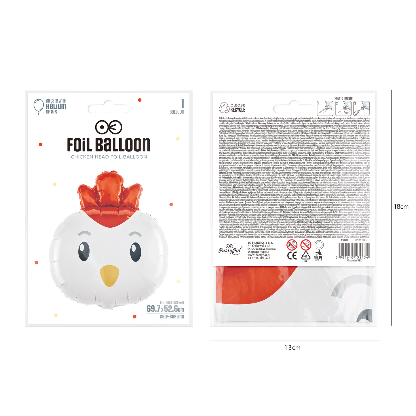 Folienballon "Hahn" - 69x52cm - Party im Karton