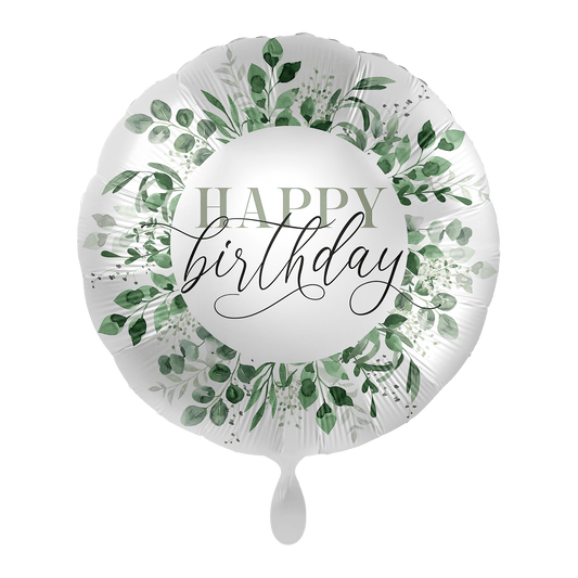 Folienballon "Happy Birthday - Grüne Blätter" 43cm - Party im Karton