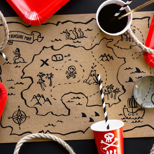 Platzset "Piraten - Schatzkarte" - 6 Stück - 40x30cm - Party im Karton