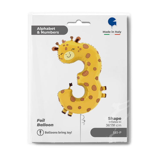 XXL Zahlenballon "Giraffe 3" - 97cm - Party im Karton