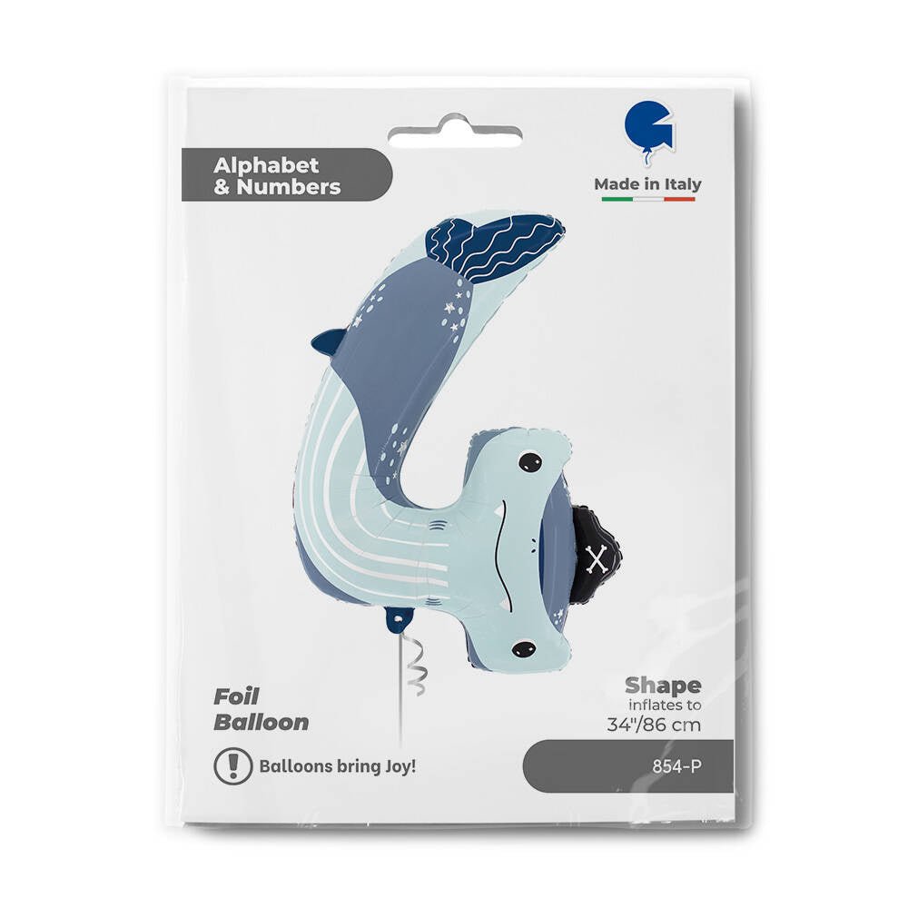 XXL Zahlenballon "Hai 4" - 86cm - Party im Karton