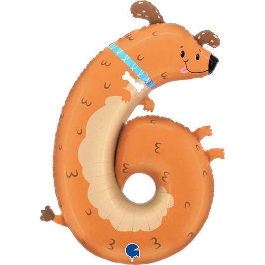 XXL Zahlenballon "Hund 6" - 97cm - Party im Karton