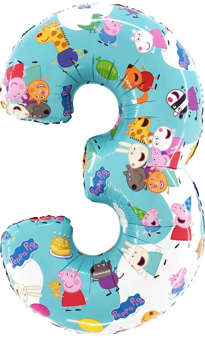 XXL Zahlenballon "Peppa Wutz 3" - 75cm - Party im Karton
