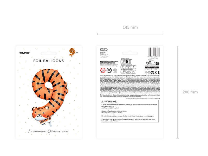 XXL Zahlenballon "Tiger 9" - 87cm - Party im Karton