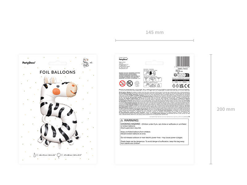 XXL Zahlenballon "Zebra 5" - 98cm - Party im Karton