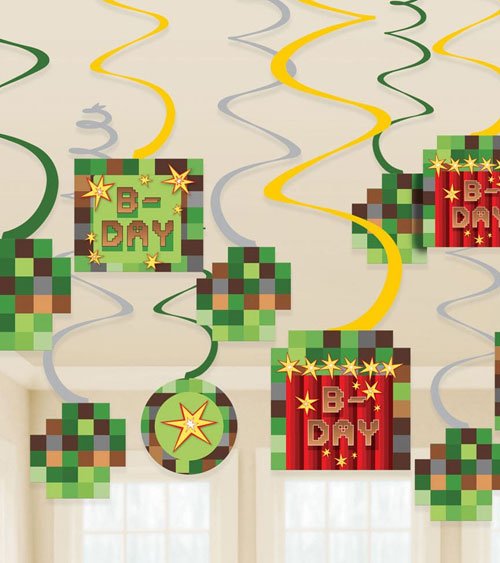 12 TNT Pixel Party Minecraft Spiralhänger 61cm - Party im Karton