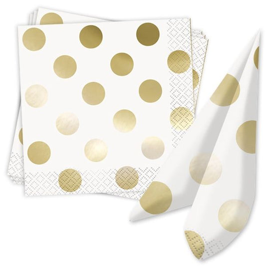 16 Servietten "Gold Metallic gepunktet" 25cm - Party im Karton