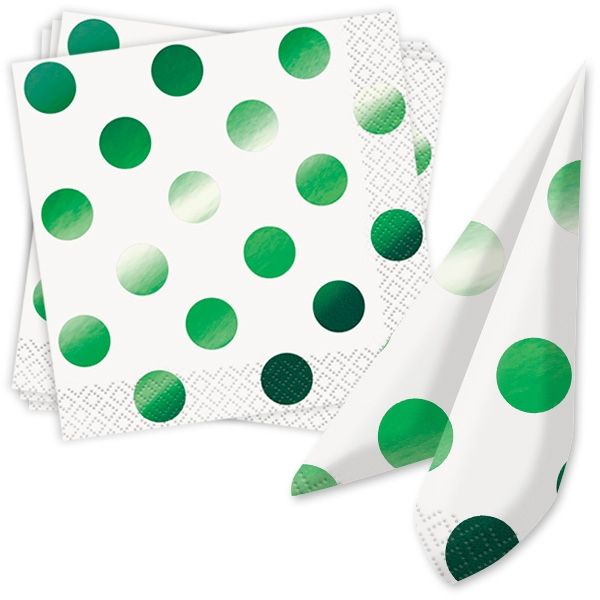 16 Servietten "Grün Metallic gepunktet" 25cm - Party im Karton