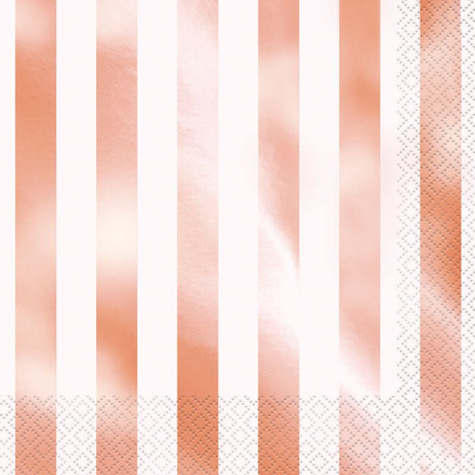 16 Servietten " Streifen Roségold" 33cm - Party im Karton