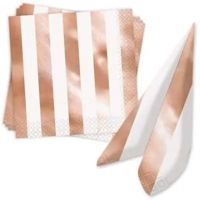 16 Servietten " Streifen Roségold" 33cm - Party im Karton
