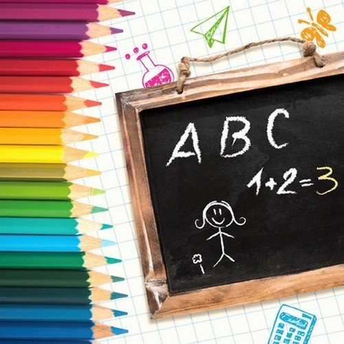 20 Servietten "ABC - Schultafel an Buntstifte" 33x33cm - Party im Karton