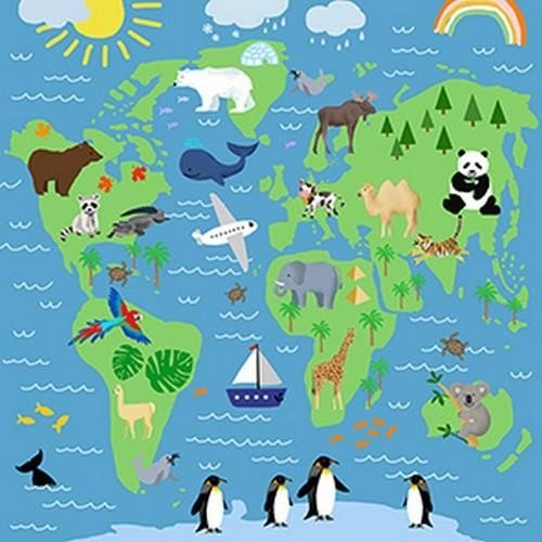 20 Servietten "Tiere aus aller Welt" 33cm - Party im Karton