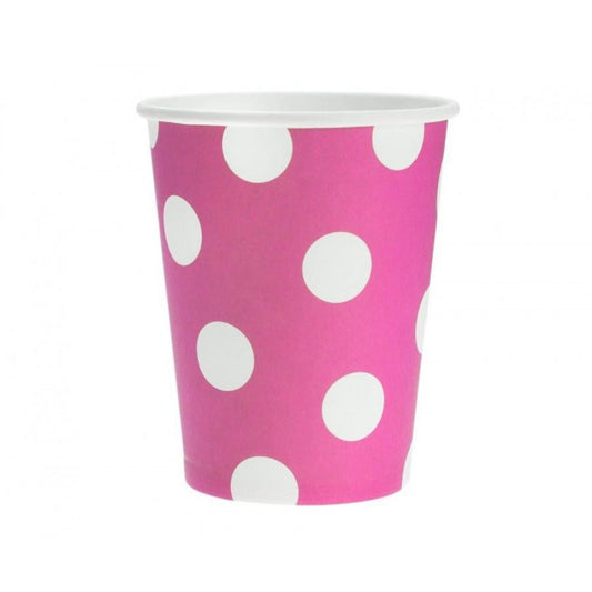 6 Pappbecher "Pink dots" - 270ml - Party im Karton