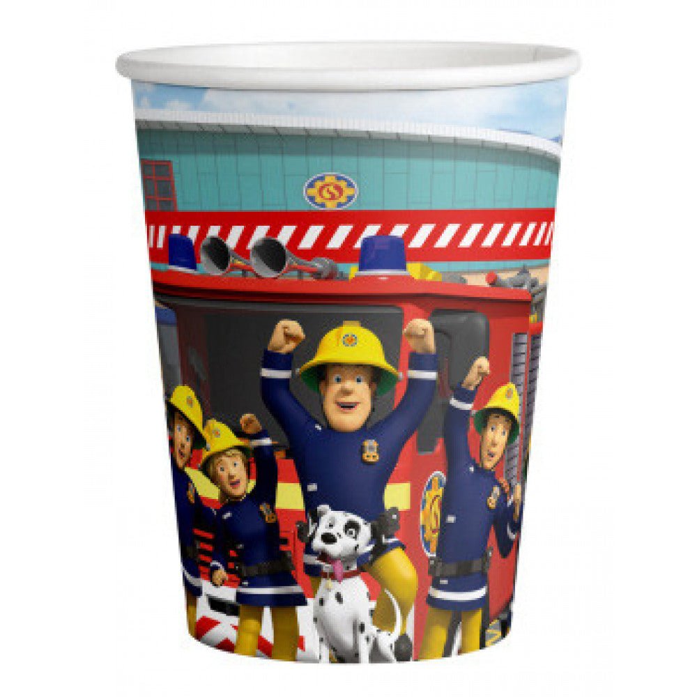 8 Pappbecher "Feuerwehrmann Sam" - 250ml - Party im Karton