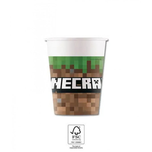 8 Pappbecher "Minecraft" - 200ml - Party im Karton