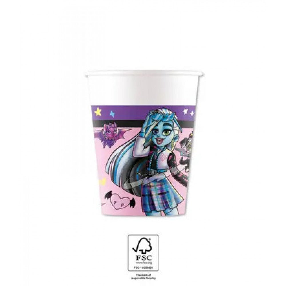 8 Pappbecher "Monster High" 200ml - Party im Karton