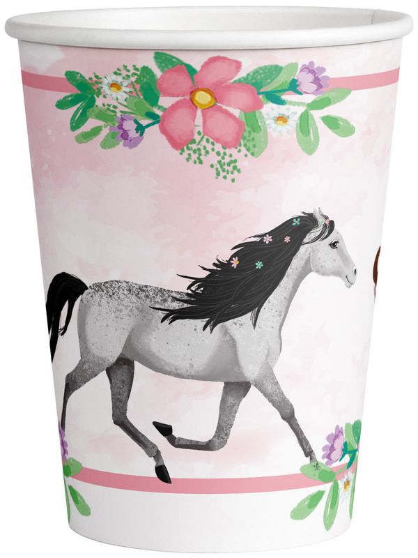 8 Pappbecher "Pferde" - 250ml - Party im Karton
