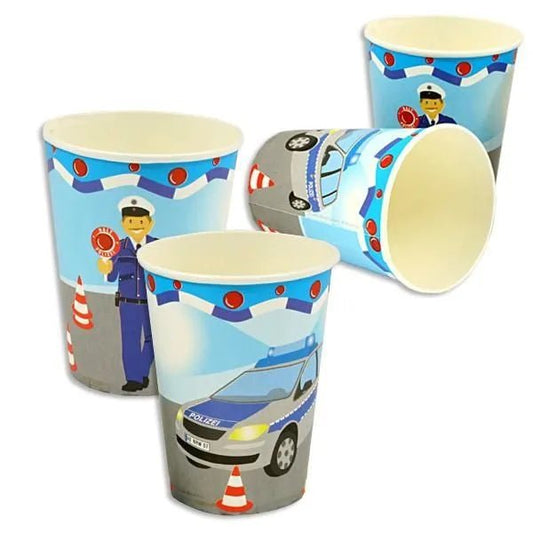 8 Pappbecher "Polizei" - 200ml - Party im Karton