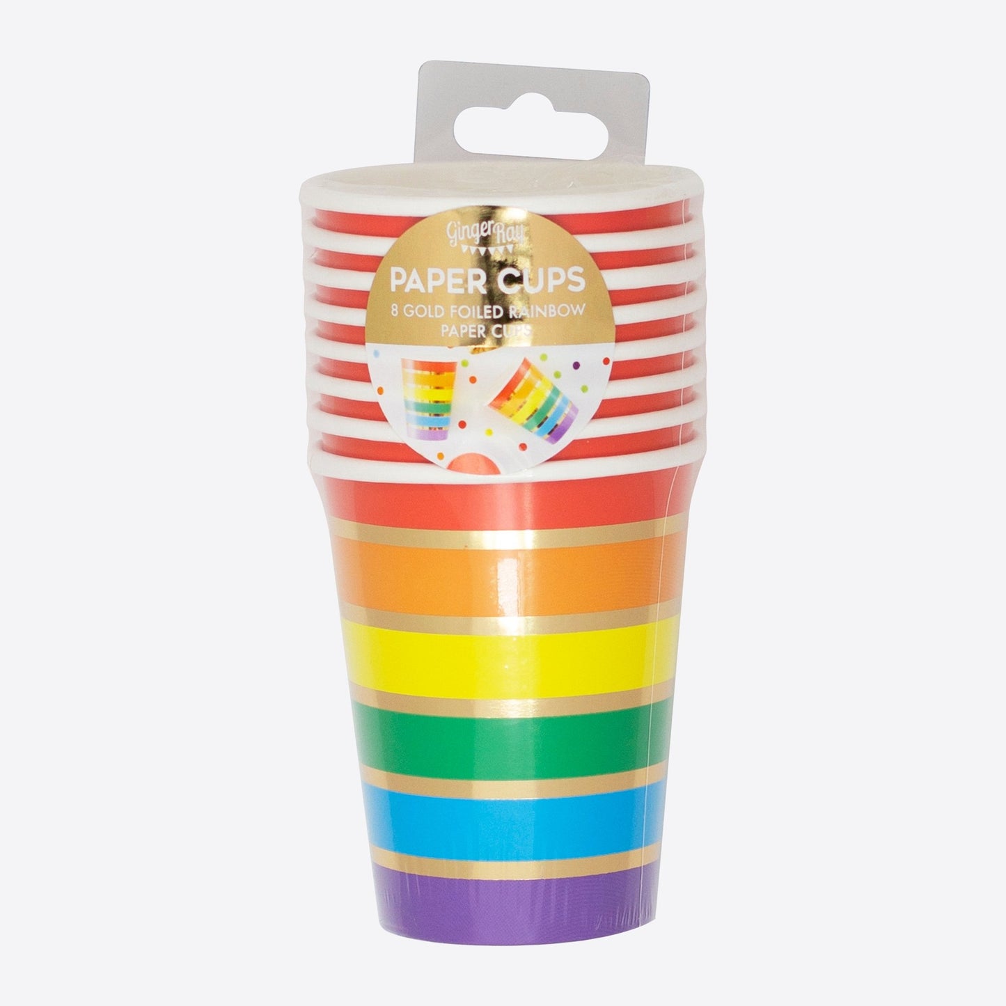 8 Pappbecher "Regenbogen" - 200ml - Party im Karton