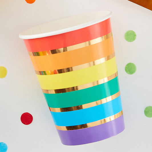 8 Pappbecher "Regenbogen" - 200ml - Party im Karton