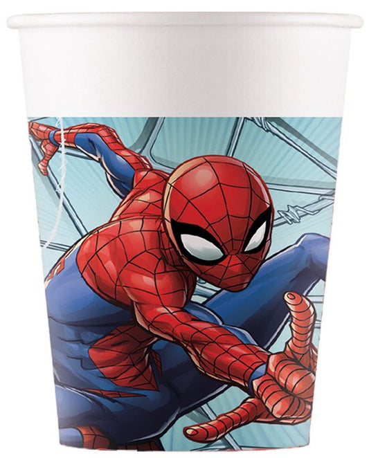 8 Pappbecher "Spiderman" - 200ml - Party im Karton