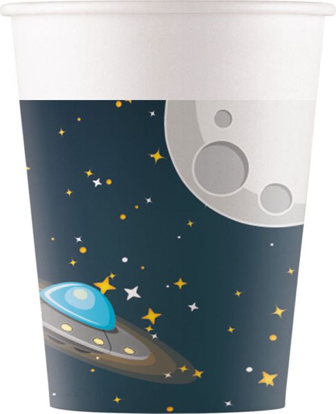 8 Pappbecher "Weltraum" - 200ml - Party im Karton