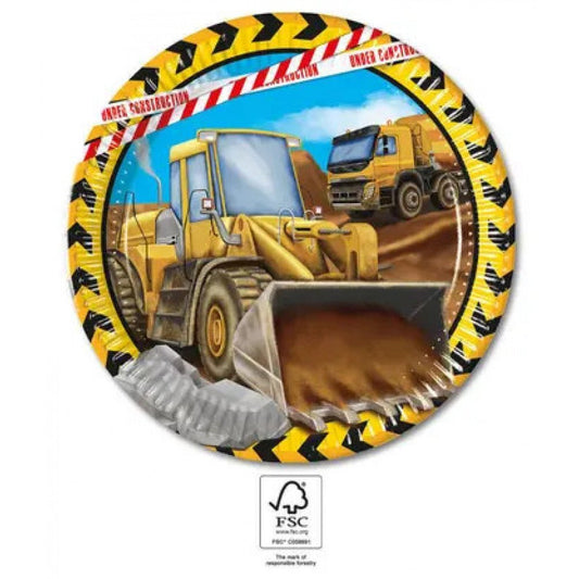 8 Pappteller "Baustelle" - Ø 23cm - Party im Karton