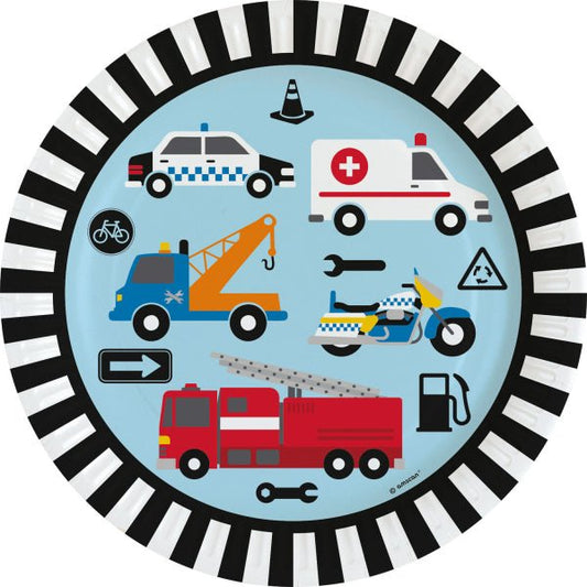 8 Pappteller "Fahrzeuge - On the road" - Ø 23cm - Party im Karton