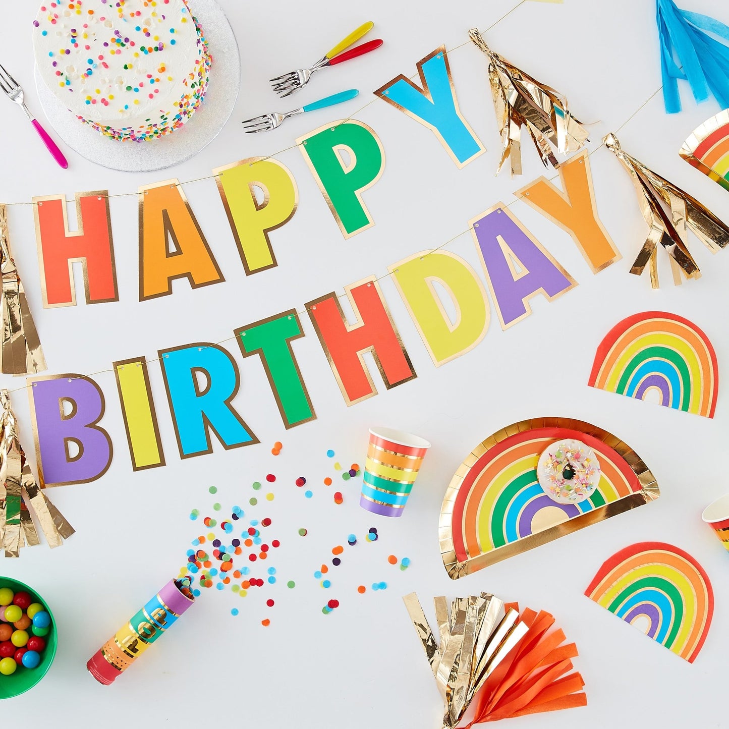 8 Pappteller "Regenbogen" - 28cm - Party im Karton