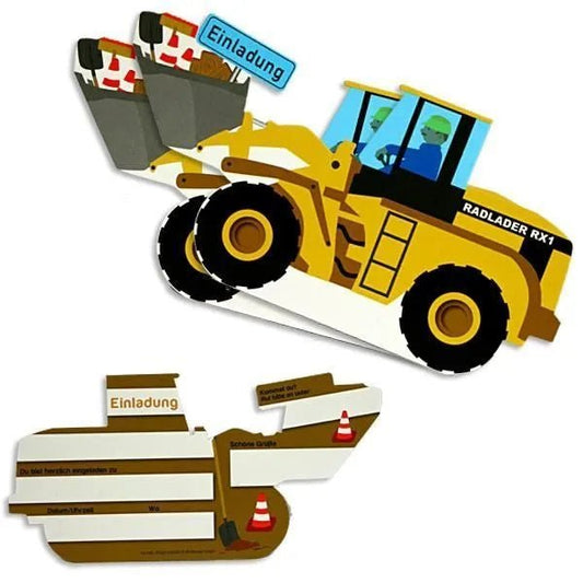 Einladung "Baustelle - Bagger" - 6 Stück - Party im Karton
