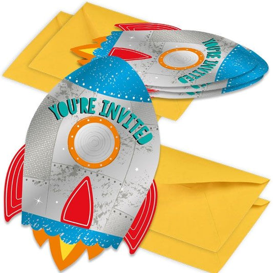 Einladung "Weltall - Rakete" - 8 Stück - Party im Karton