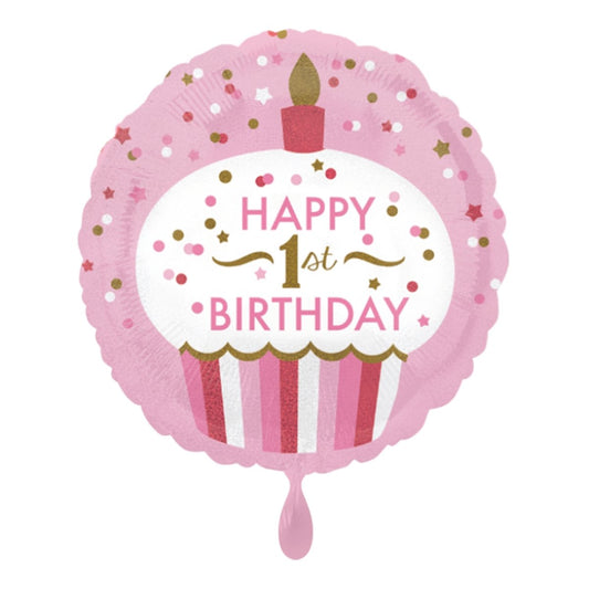 Folienballon "Happy 1st - Rosa" 45cm - Party im Karton