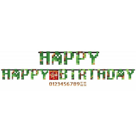 Happy Birthday Girlande "Minecraft TNT" - mit Zahlenstickern - 3,2m - Party im Karton