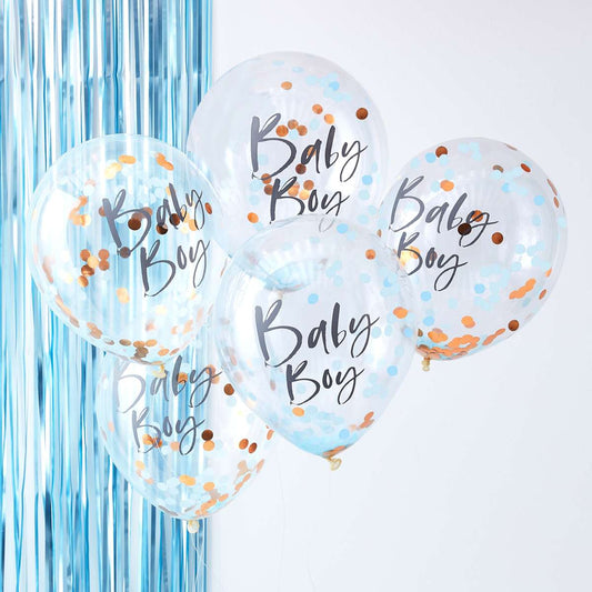 Konfetti Ballons "Baby Boy" - 5 Stück - Party im Karton