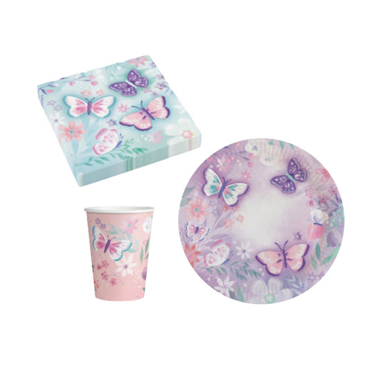 Partygeschirr "Schmetterling Pastell" - 32 Teile - Party im Karton