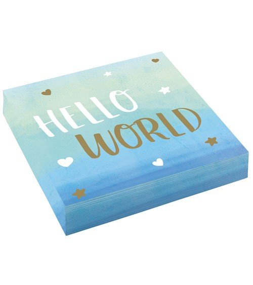Servietten "Hello World" - Blau 33cm - 16 Stück - Party im Karton