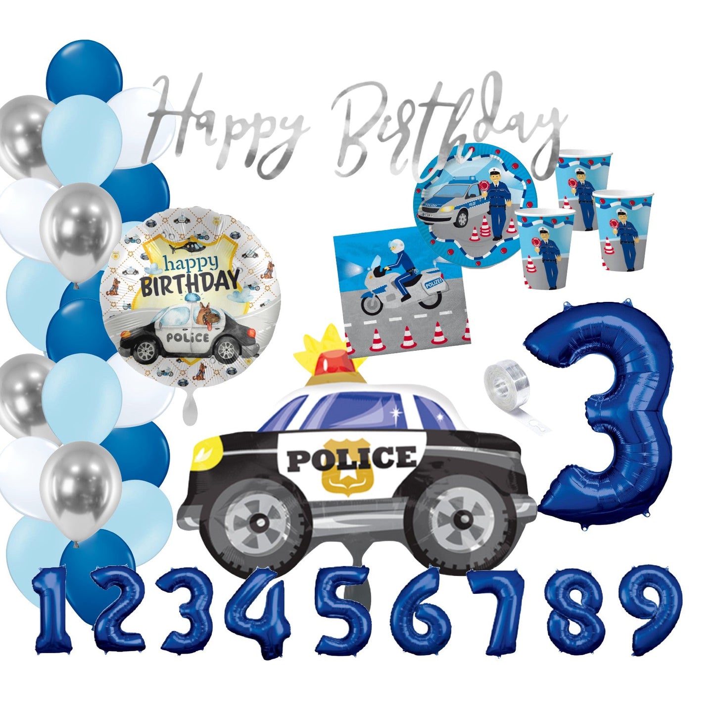 Sorglos Partykarton "Polizei" 66 Teile - Party im Karton