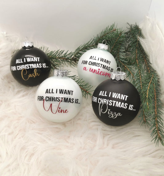 Weihnachtskugel - "All I want for Christmas is...a unicorn" - Party im Karton