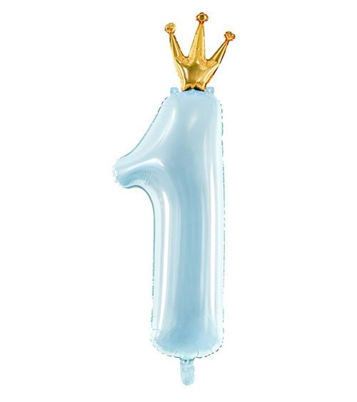 XXL Folienballon "1 mit Krone" Blau - 90cm - Party im Karton