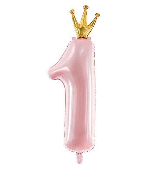 XXL Folienballon "1 mit Krone" Rosa - 90cm - Party im Karton